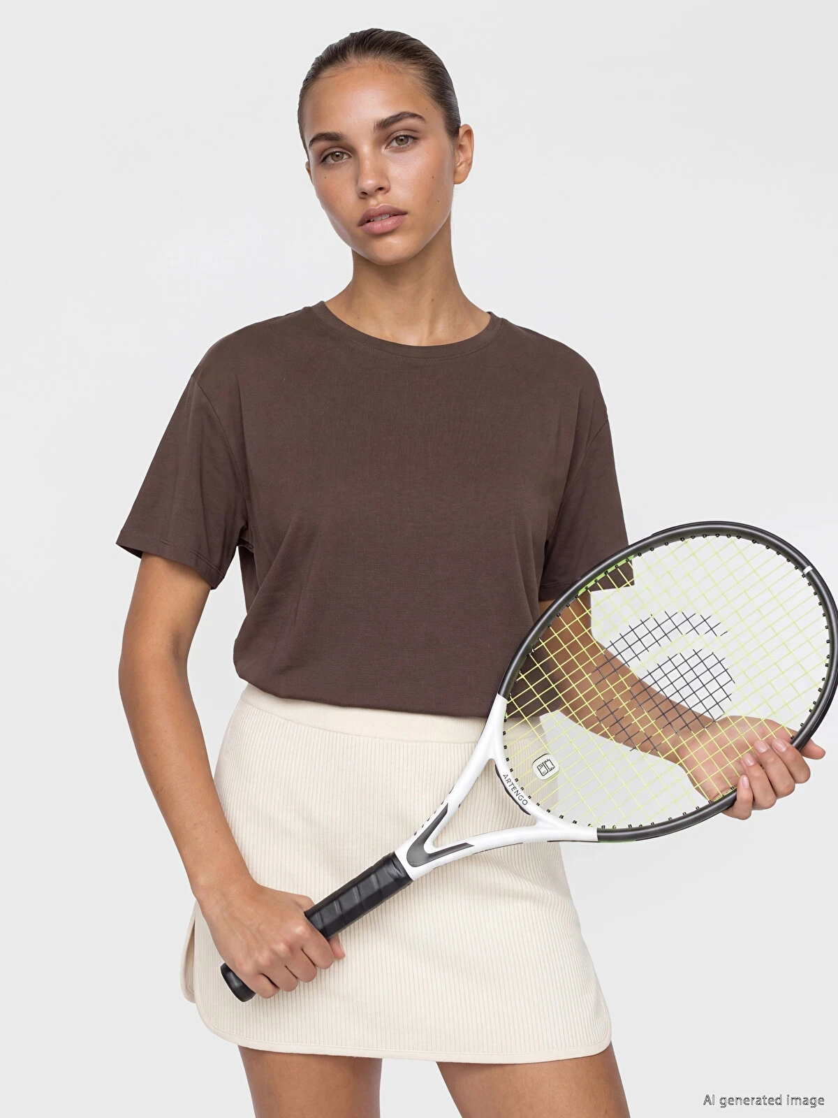 KOOR SPORT Kahverengi Modal Karışımlı Oversize Kadın Spor Tişört